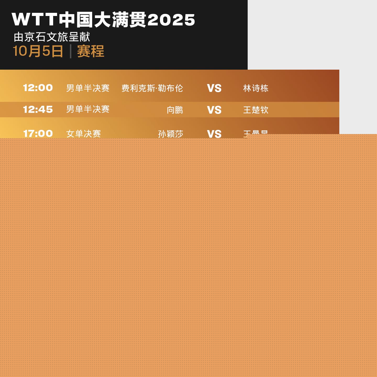 WTT中国大满贯2025收官日：孙颖莎王曼昱女单争冠